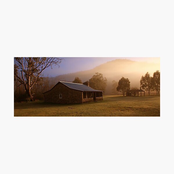 Misty dawn over GeeHe Hut, Kosciusko Nat. Park, Australia Photographic Print