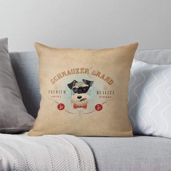 Schnauzer Brand Cigars Throw Pillow