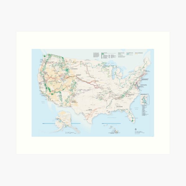 National Parks Trail Map Art Print
