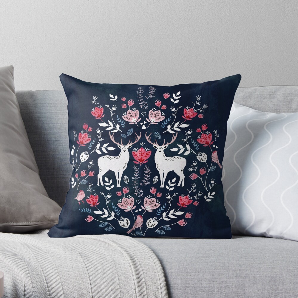 Scandinavian deer navy blue Throw Pillow