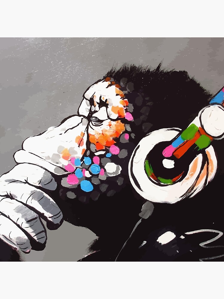 Banksy DJ Monkey Thinker with Headphones by bufumofo