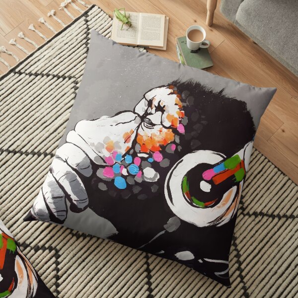 Banksy DJ Monkey Thinker avec un casque Coussin de sol