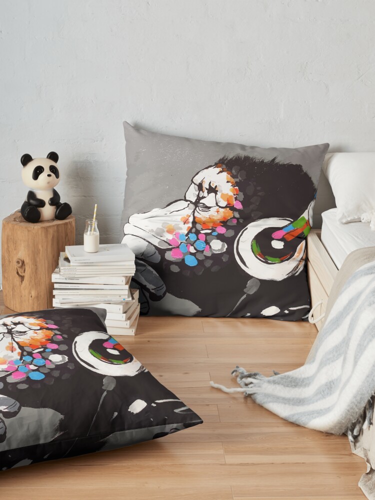 Alternate view of Banksy DJ Monkey Thinker with Headphones Floor Pillow