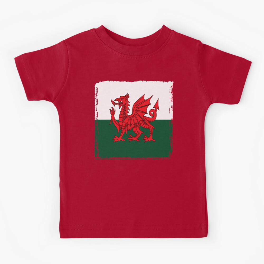 Y Ddraig Goch Grunge Welsh Flag Kids T-Shirt