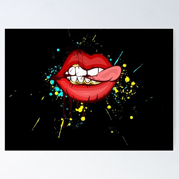 Lips of Urban Art: Graffiti Style Red Lipstick Drip Poster for