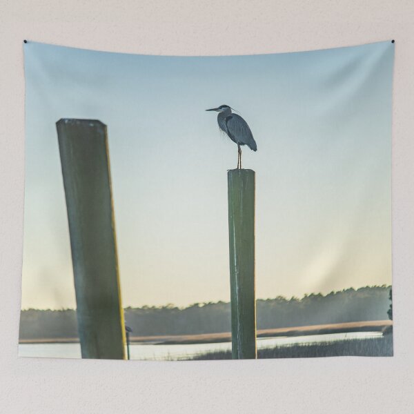 Item preview, Great Blue Heron on a fishing dock designed and sold by KensLensDesigns.