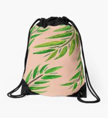 Brittah Boo - Palm Tree Leaves Coral Background Drawstring Bag