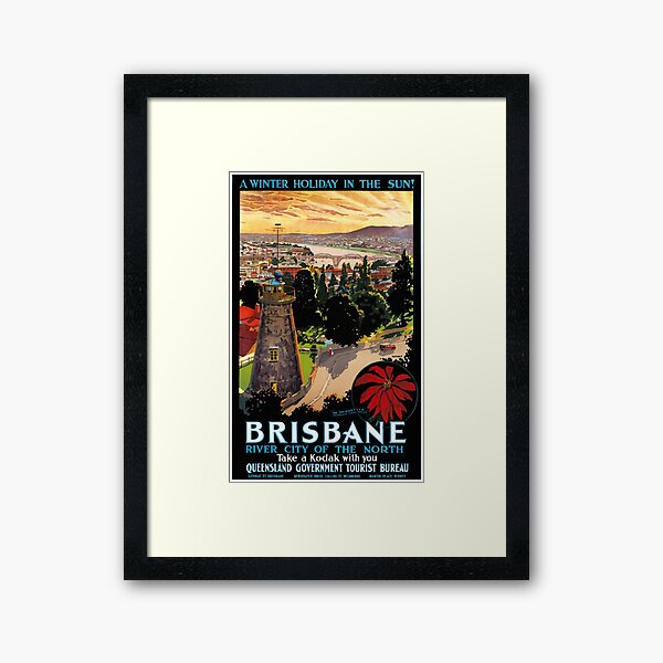 Brisbane, Australia Vintage Travel Poster Restored Framed Art Print