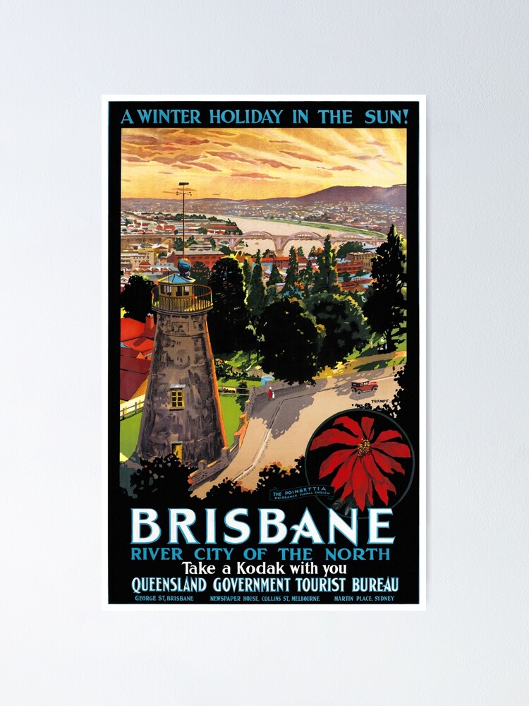 Vintage Brisbane Australia Travel Poster Print