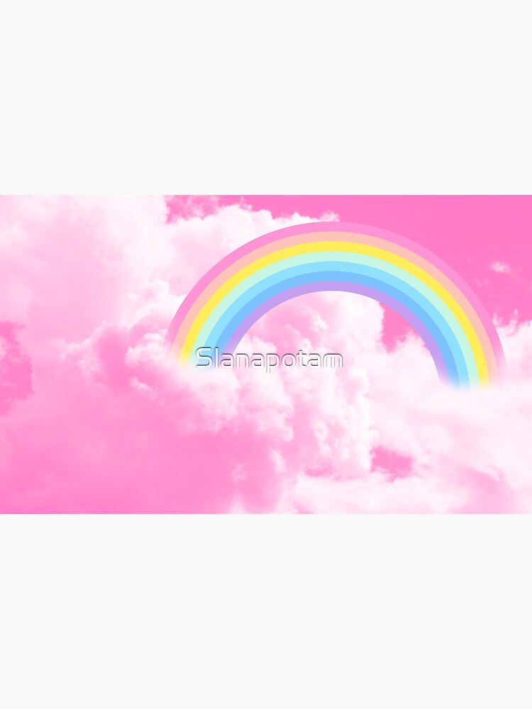 Cotton candy sky pink background illustration, rainbow in the