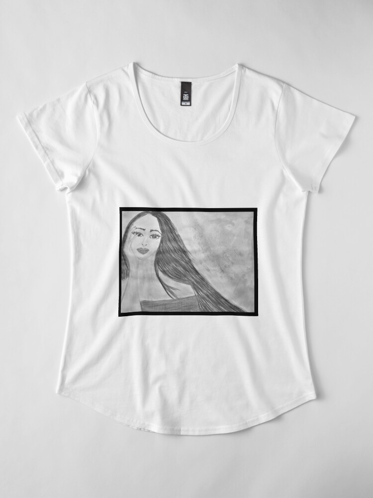 Alternate view of Black and White Watercolour Portrait Premium Scoop T-Shirt