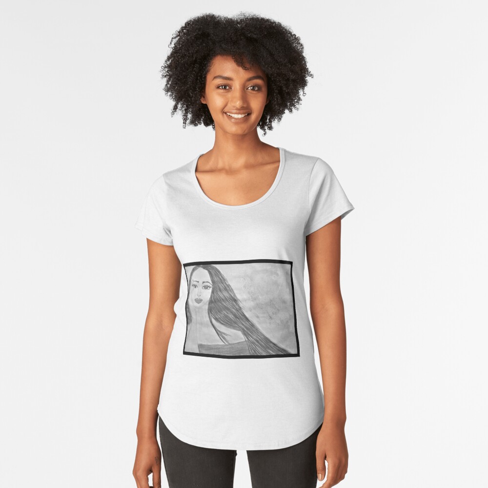 Black and White Watercolour Portrait Premium Scoop T-Shirt