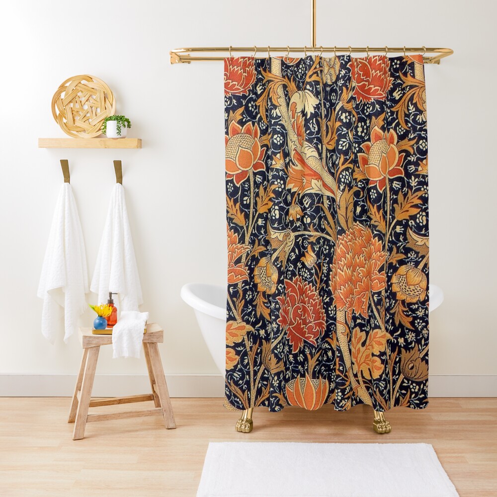 William Morris Orange Cray Floral Art Nouveau Shower Curtain