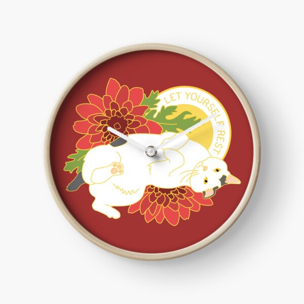 Relaxation Cat - Burgundy Clock