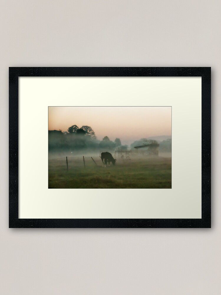 Alternate view of Foggy morning at the farm Framed Art Print