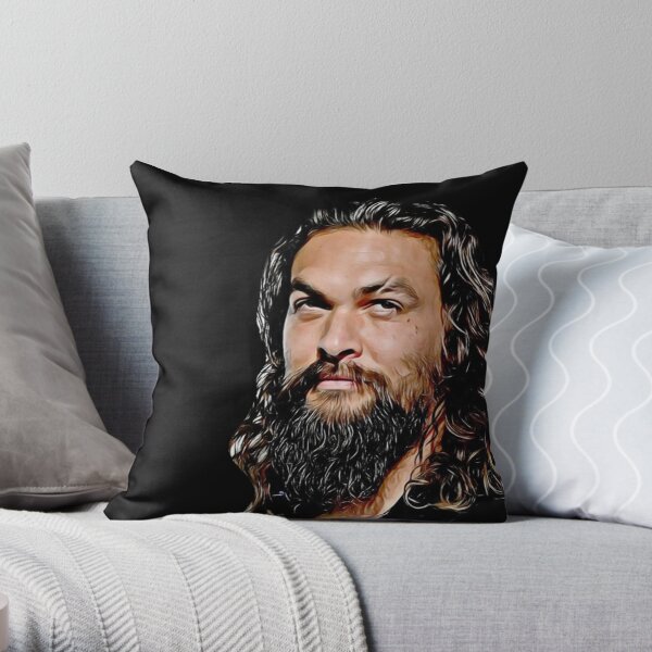 Jason Momoa digital artwork, drawing painting, fanart, fandom, sexy hot, black and white, good vibes Throw Pillow