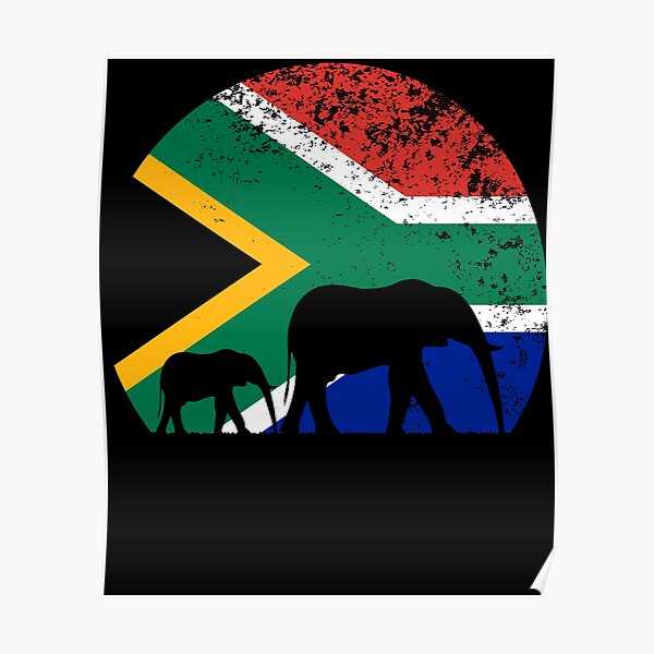 Elephant South Africa Flag Moon On Safari Poster For Sale By D247 Redbubble 