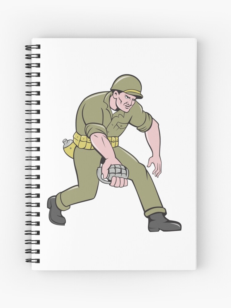 Cuaderno de espiral «Soldado de la Segunda Guerra Mundial Dibujos animados  de granada estadounidense» de patrimonio | Redbubble