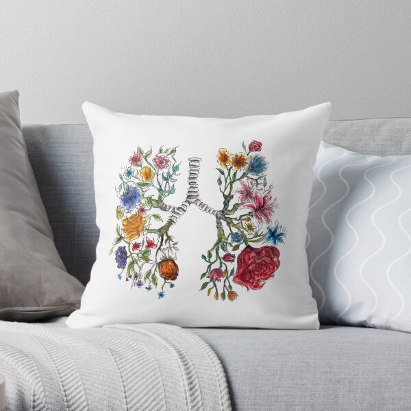 Lung Anatomy and Flowers Art Throw Pillow