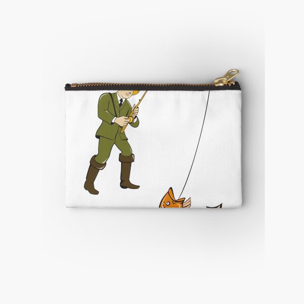 Item preview, Fly Fisherman Catching Trout Fish Cartoon designed and sold by patrimonio.