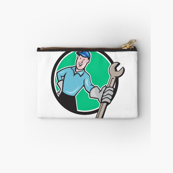 Item preview, Mechanic Presenting Wrench Circle Cartoon designed and sold by patrimonio.