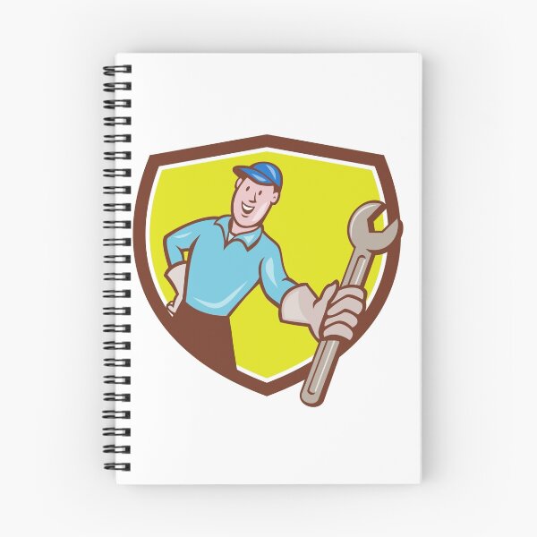 Item preview, Mechanic Presenting Monkey Wrench Shield Cartoon designed and sold by patrimonio.