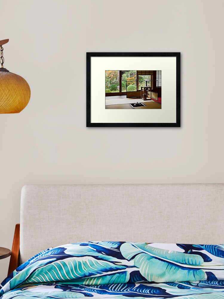 Tea Ceremony Room With A Steaming Iron Kettle In A Traditional Japanese Tea House Art Photo Print Framed Art Print