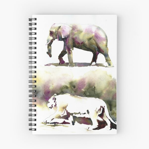 Item preview, Watercolor painting of elephant and mountain lion. designed and sold by rfoxphoto.