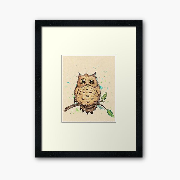 "Hoo, Me?" Baby Owl by Amber Marine, watercolor & ink, © 2019 Framed Art Print