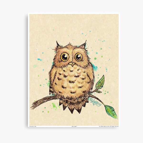 "Hoo, Me?" Baby Owl by Amber Marine, watercolor & ink, © 2019 Canvas Print
