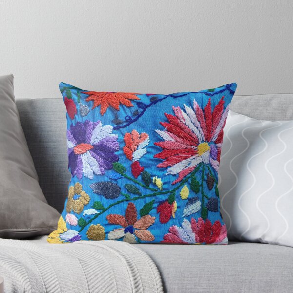Red & White Mexican Flowers Throw Pillow