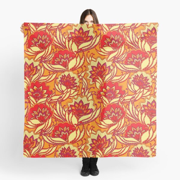 Golden Lotus Flowers Scarf