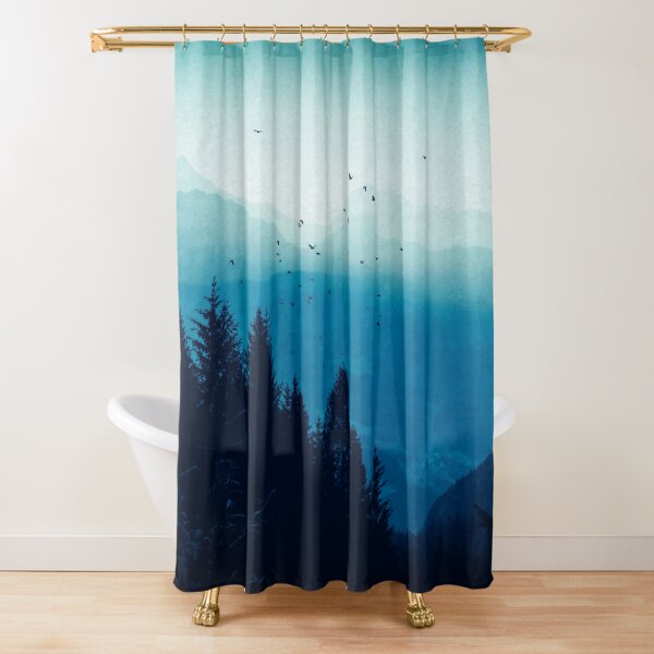 Blue Valmalenco - Italian Alpine Valley in Morning Mist Shower Curtain