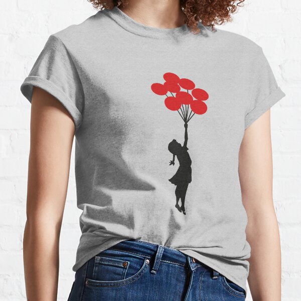 Banksy Girl With Red Balloons At Israeli-Palestine Wall, Palestinial Artwork, Prints, Posters, Bags, Men, Women, Kids Classic T-Shirt