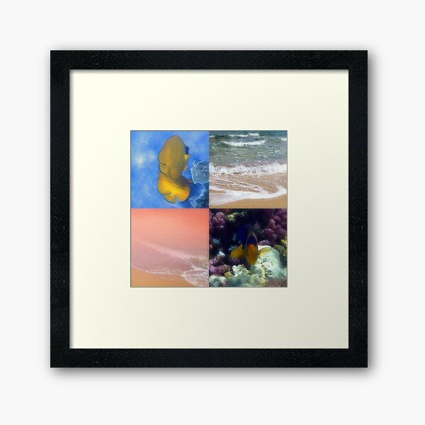 Colorful Photo Collage With Seashore And Sealife Framed Art Print
