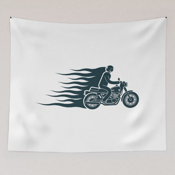 Item preview, Simple biker pictogram print with a motorcycle racer and flames designed and sold by Agor2012.
