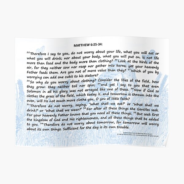 Bible Verses Card - Matthew 6:25-34 Poster