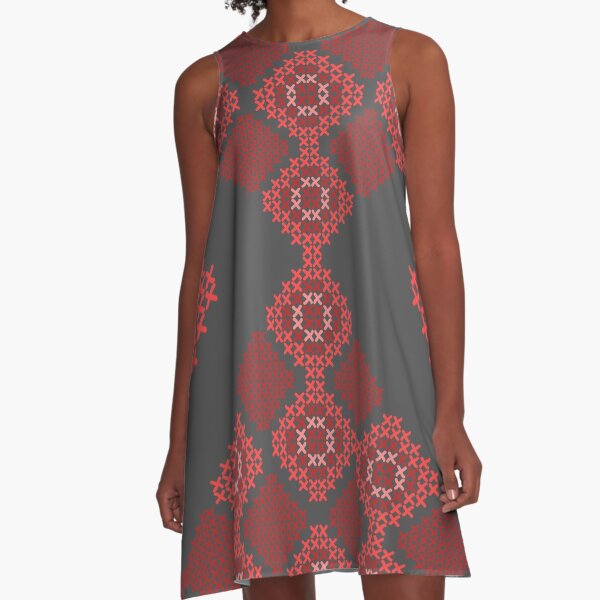 cross-stitch ornamental folk A-Line Dress