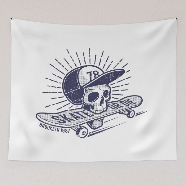 Item preview, Skull in baseball cap keeps skateboard in his mouth designed and sold by Agor2012.