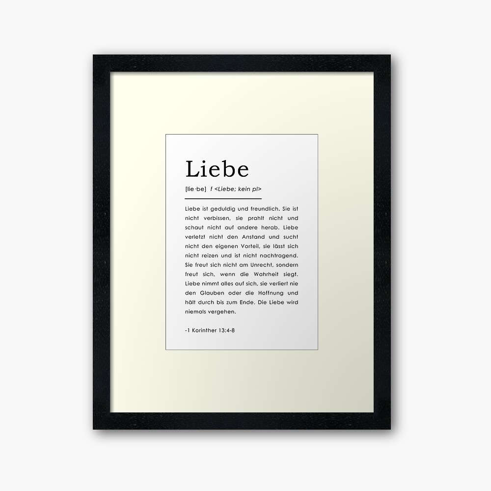 1 Korinther 13 4 8 Liebe Bibelverse Deutsch German Bible Verse Framed Art Print By Tinyseed Redbubble
