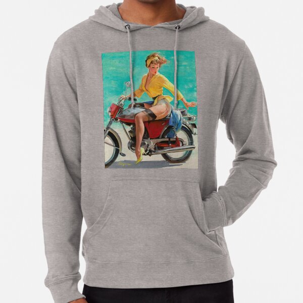 Vintage Retro Motorcycle Bike Rider Pin Up Girl Lightweight Hoodie