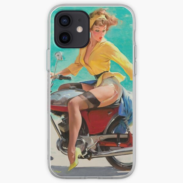 Vintage Retro Motorcycle Bike Rider Pin Up Girl iPhone Soft Case
