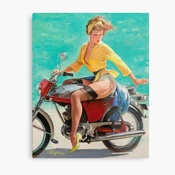 Vintage Retro Motorcycle Bike Rider Pin Up Girl  Metal Print