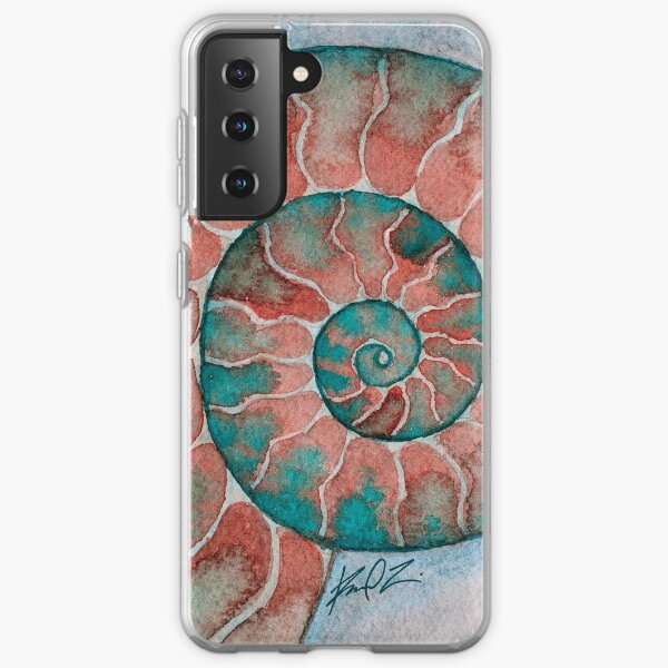 Pink and teal ammonite fossil watercolor Samsung Galaxy Soft Case