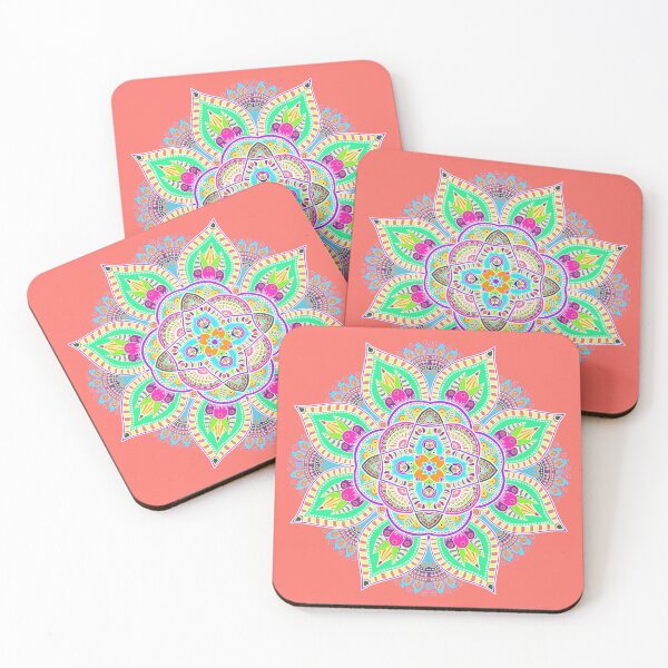 Item preview, Mandala 4 - Geometric Pattern with White Outline - on Living Coral by Amanda M Lucas designed and sold by Amanda Lucas.