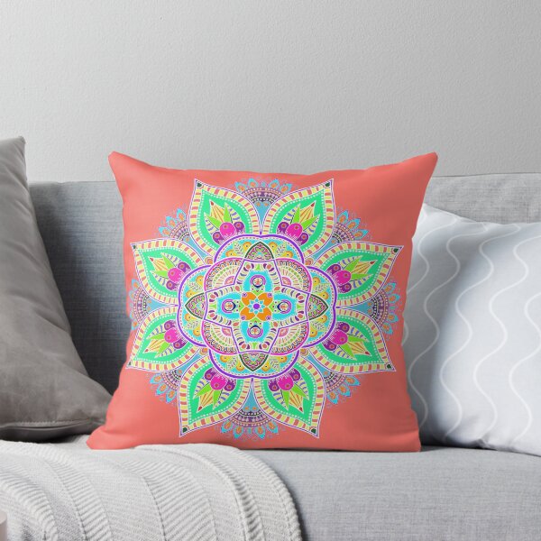 Item preview, Mandala 4 - Geometric Pattern with White Outline - on Living Coral by Amanda M Lucas designed and sold by Amanda Lucas.