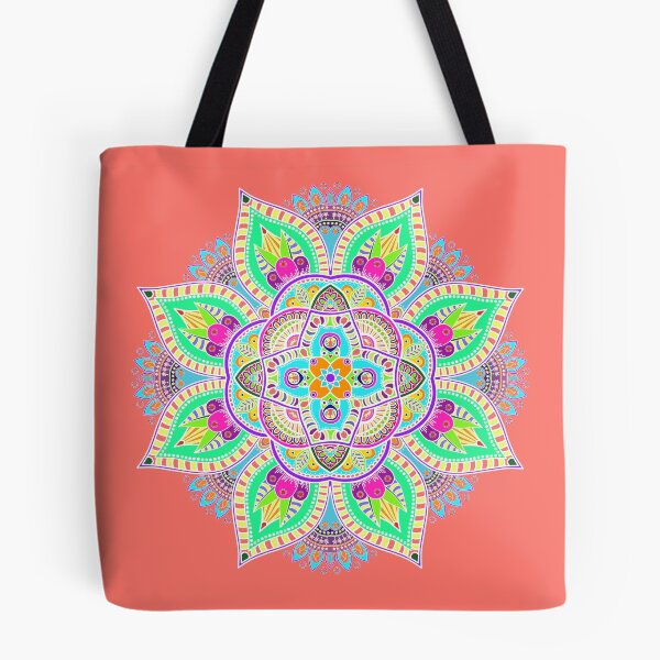 Item preview, Mandala 4 - Geometric Pattern with White Outline - on Living Coral by Amanda M Lucas designed and sold by Amanda Lucas.