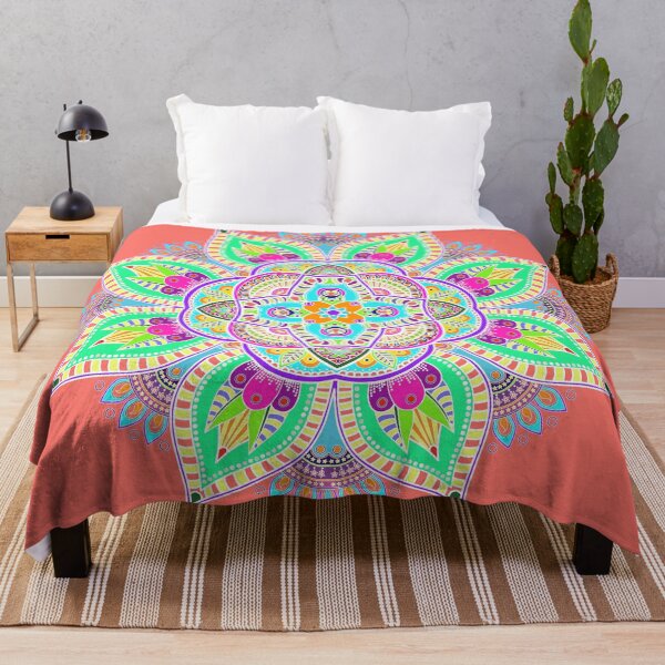 Item preview, Mandala 4 - Geometric Pattern with White Outline - on Living Coral by Amanda M Lucas designed and sold by Amanda Lucas.