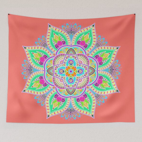 Item preview, Mandala 4 - Geometric Pattern with White Outline - on Living Coral by Amanda M Lucas designed and sold by Amanda Lucas.