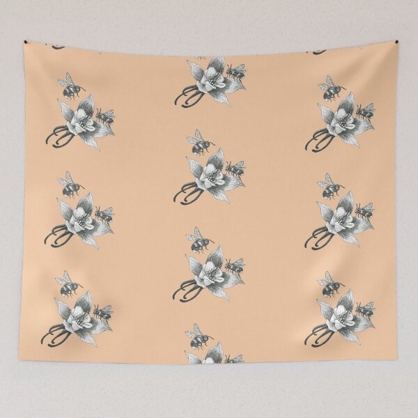 Item preview, honey bees and wild flowers on apricot background designed and sold by EllenLambrichts.